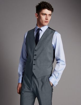 Grey Tailored Fit Wool Waistcoat